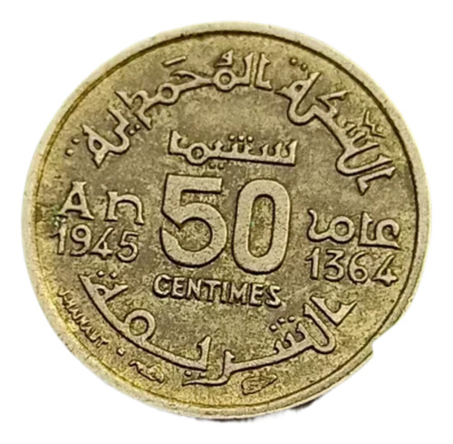 50 Céntimos Franco Marruecos 1945 Moneda Colección 