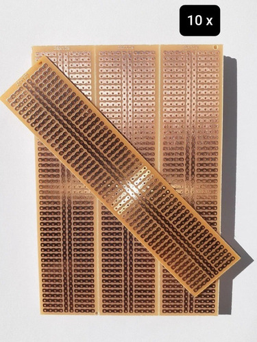 10x Placa Fenolite Ilhada 2,8x12,9 Cm Pcb Perfurada Padrão