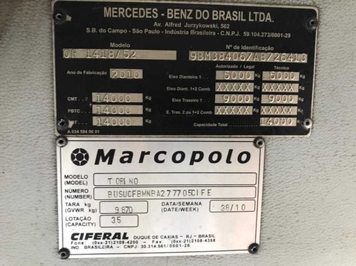 Imagem 11 de 11 de Onibus Curto 11mts, Mpolo Torino 2010, Mb Of1418, 35l,6