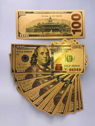 Billetes De 100 Dólares Dorado Kit X12