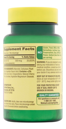 Imagen 2 de 3 de Vitamina B12 Cianocobalamin Sublingual 500 Mcg 200 Tabletas