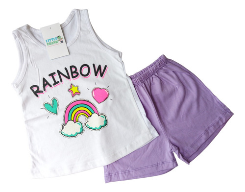 Conjunto Bebe Musculosa Short Remera Nena Rainbow Arcoiris