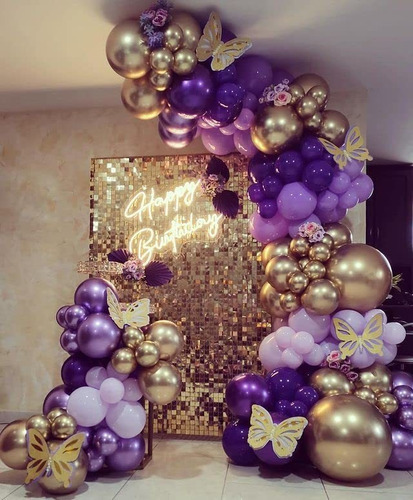 Purple Balloon Garland Kit Oscuro Y Oro Arco Lavanda X465l