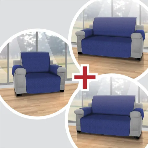 Combo Azul: Protector Sofá 1 Puesto +2 Cubre Sofá 2 Puestos