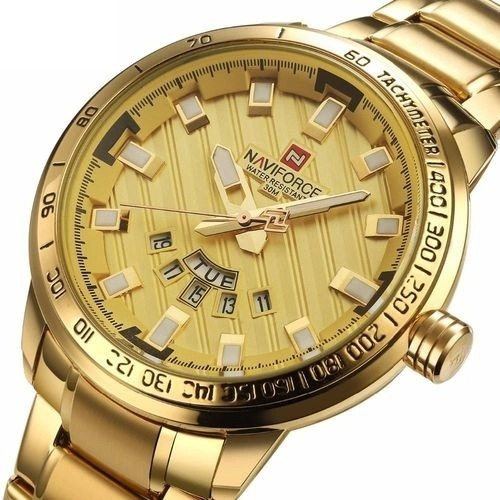 Relógio Masculino Dourado Naviforce 9090 Original