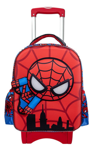 Mochila Spiderman Con Luz Original Ruz Kinder Con Ruedas Rojo Liso