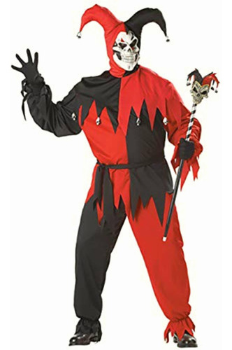 California Costumes Men's Adult- Red Evil Jester, Black/red,