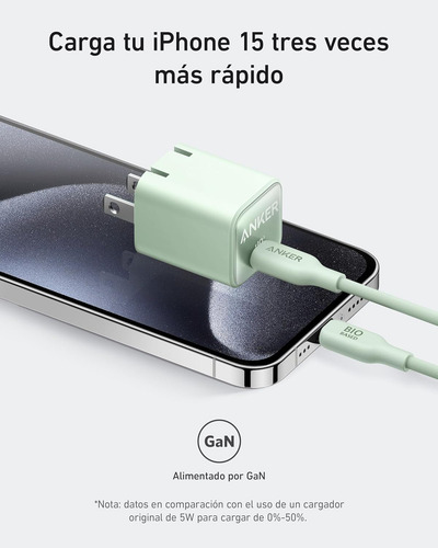 Cargador Anker iPhone Carga Rapida Cargador USB C Nano 3 511 30W PIQ 3.0 para iPhone 15/15 Pro/15 Pro Max/14 Pro/14 Pro MAX, Galaxy iPad Cable no Incluido Verde