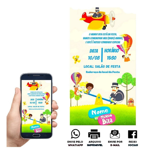 Imagem 2 de 10 de Convite Aniversario Mundo Bita Azul Digital Virtual Whatsapp