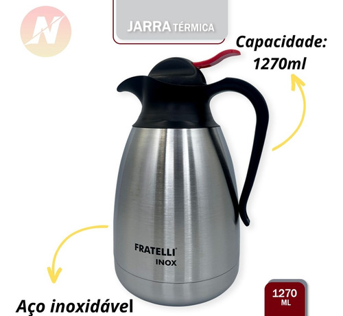 Imagem 3 de 7 de Jarra Térmica Garrafa Inox 1270ml Cafeteira E Chaleira