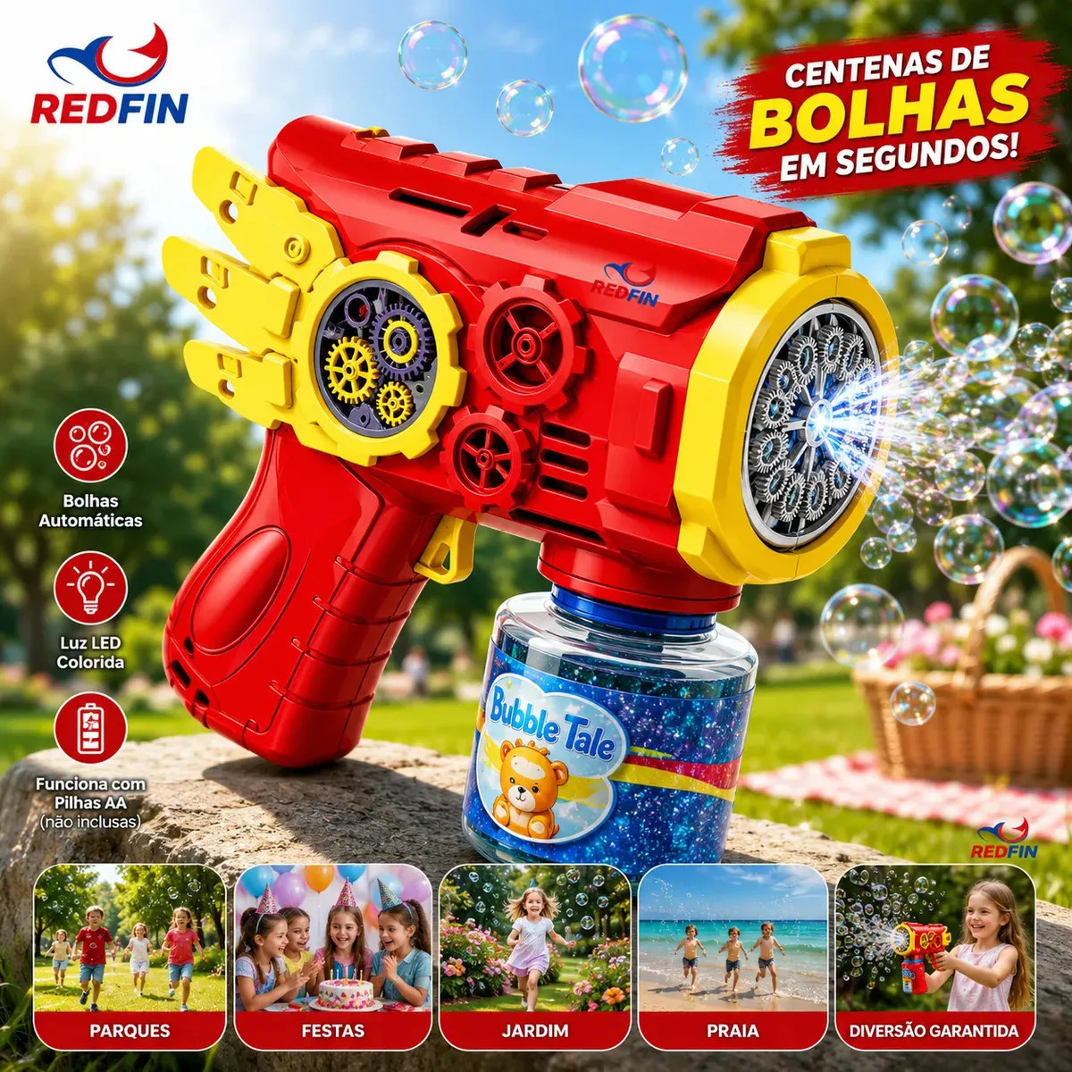 Brinquedo pistola lança bolha sabão Maquina Bolha De Sabão Automática sopra bolhas gigante big bolinha fazedor de bolhas de sabao C/ Luz Cor Vermelho - Marca Redfin