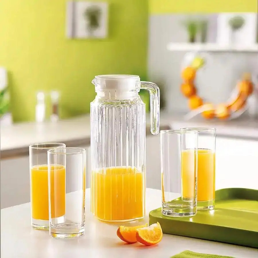 Jarra 1 Litro Com Tampa Para Água Suco Vidro  Grosso Com Alça Cor Transparente
