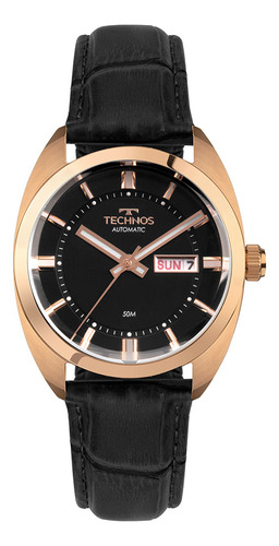 Relógio Technos Masculino Automatico Rosé - 8205ot/0p Correia Preto Bisel Preto