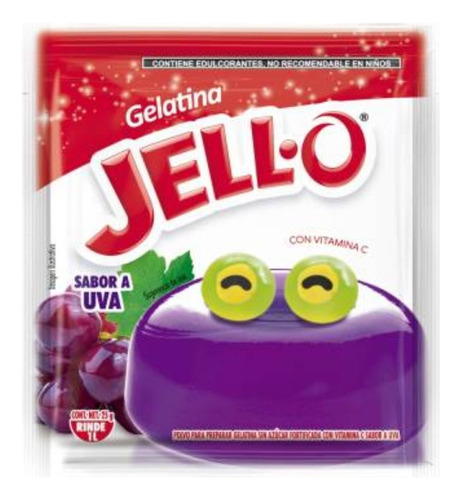 10 Pzas Polvo Para Preparar Gelatina Jello Sabor Uva 25 G