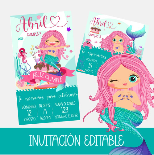 Kit Imprimible Sirenita Candy Cajitas Invitacion Editable