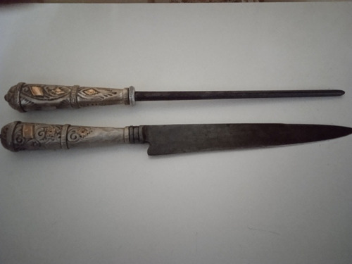 Imagen 3 de 3 de Muy Antiguo Conjunto De Cuchillo Y Chaira 31 Cm Largo Total
