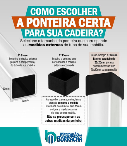 Imagem 4 de 7 de Ponteira Pé Externo Borracha Mesa 25x25 Mm - 8 Peças