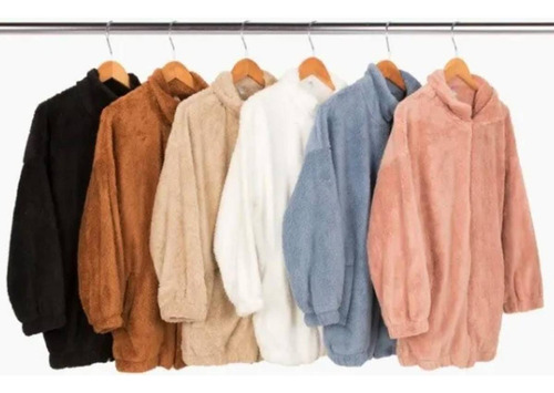 Campera De Peluche Abrigo Mujer Saco Bifaz Lisos Bolsillos