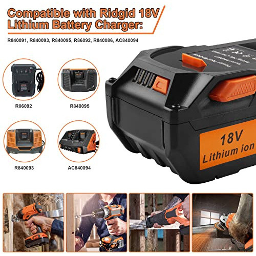 Batería De 18v 6000mah Compatible Taladro Ridgid 18v R...