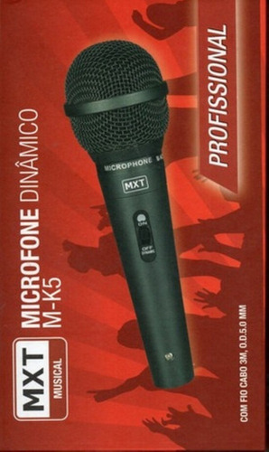 Microfone Profissional M-k5 Mxt Dinâmico + Cabo 3 Metros