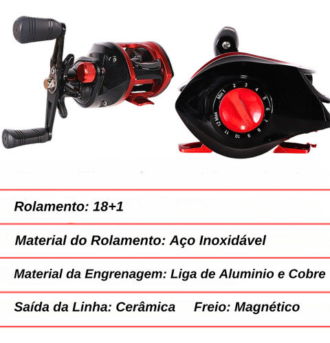 Carretilha Pesca Anti Cabeleira Com Vara Fibra Kit Tilapia Vermelho Esquerdo