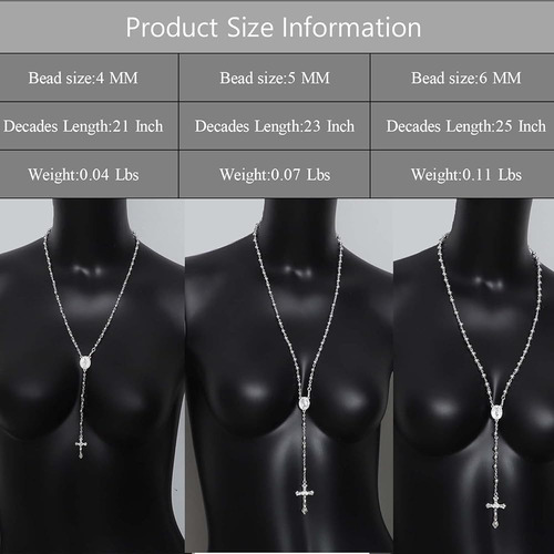 Collar De Rosario Católico Bañado En Plata 925 Con Cruz