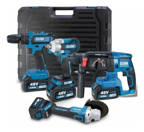 Kit 4 Ferramentas Sem Fio 48v Furadeira Martelete Lixadeira