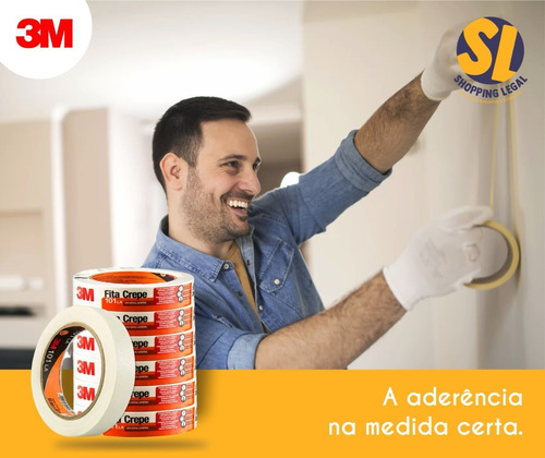 Imagem 3 de 5 de Fita Crepe 101la 18x50m Marcação Pintura Fixação - 6 Un - 3m