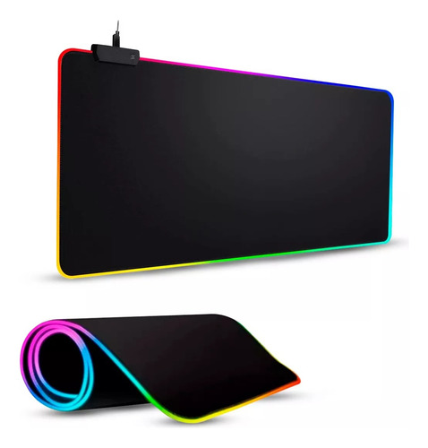 Mouse Pad Gamer Borda Led Rgb Grande 80x30cm C/ 11 Efeitos Preto Liso