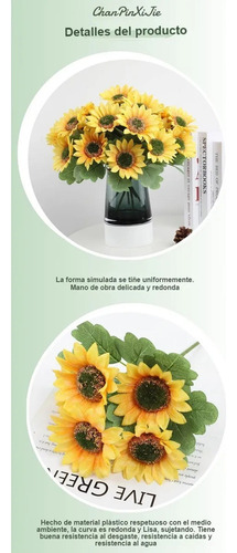 Girasoles Artificiales Decoración 2 Ramos 9 Flores Eternas
