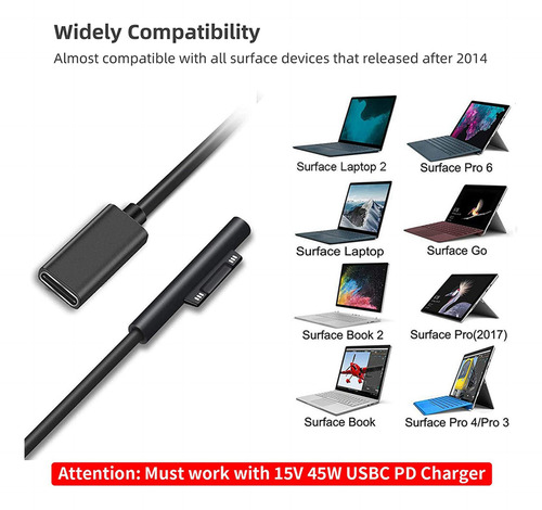 3 Cables De Carga Surface Connect A Usb-c Compatibles Con Su