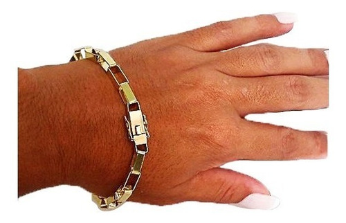 Imagem 3 de 6 de Pulseira Baguete Quadrada 17 Gramas 6mm Ouro 18k Maciço