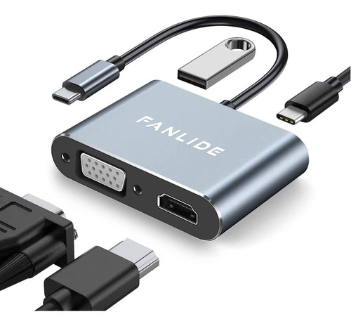 Fanlide Adaptador Usb C A Vga Hdmi, Adaptador Multipuerto Ti