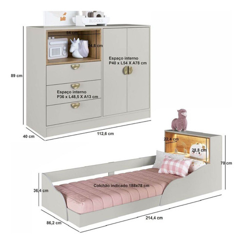 Quarto Infantil Completo Cômoda E Cama Montessoriana Cj080 Arenas Art In Móveis