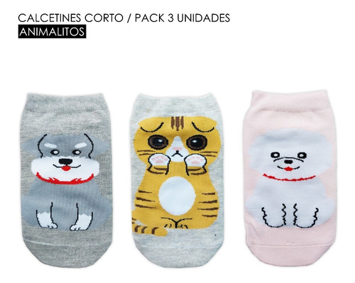 Calcetines Cortos Con Diseño/pack 3 Unidades/animalitos