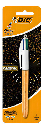 Bolígrafo retráctil Firework, tinta Bic de 1,0 mm, color azul/negro/rojo/verde, color exterior naranja/blanco