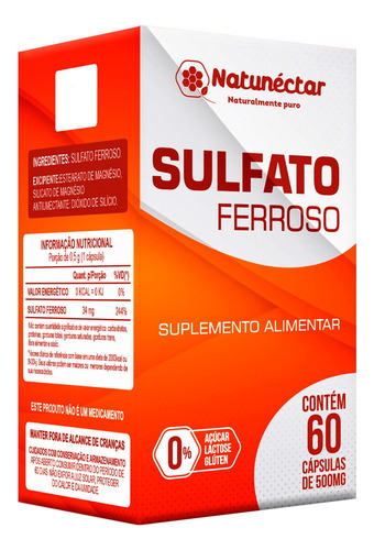 Sulfato Ferroso Suplemento Encapsulados - 60 Cápsulas 500mg