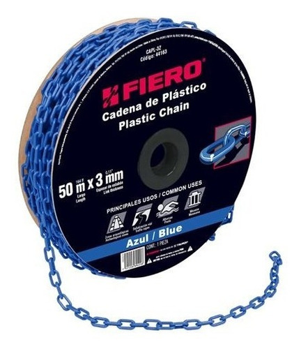 Cadena Plastica 3 Mm X 50 Mt Azul Fiero 44163