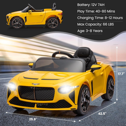Vehículo P/niños Estilo Bentley Bacalar; 12 V; Amarilo