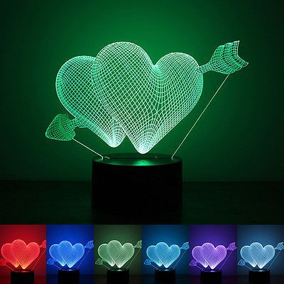 Flecha A Través Del Corazón Acrílico 3d Led Noche Colorida L