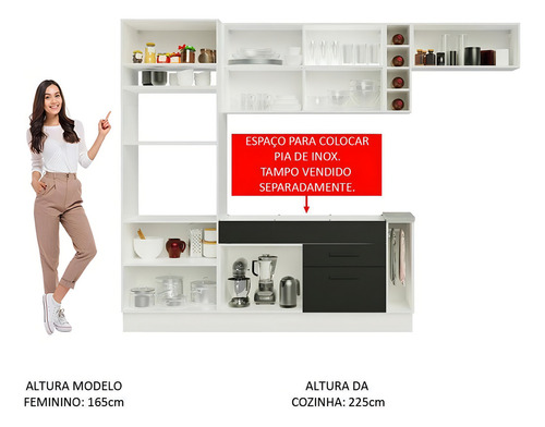 Madesa Agata 290002 C Armá Balcão S Tamp Bp para cocina completa, color blanco/negro