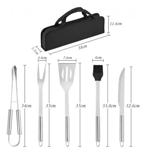 Set X6 Utensilios Asados Parrilero Acero Inoxidable Estuche