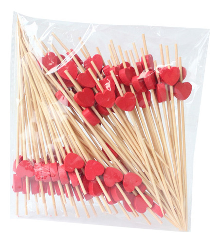 100 Piezas Palillos De Cóctel Palillos De Corazón Rojo