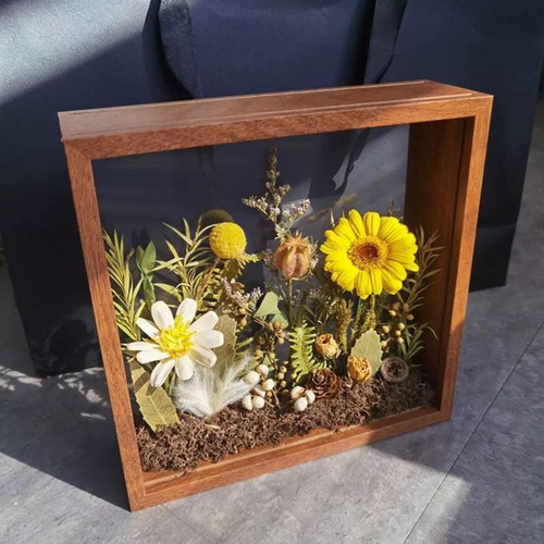 Caja De Sombra De Madera Con Marco De Flores 8 Pulgadas