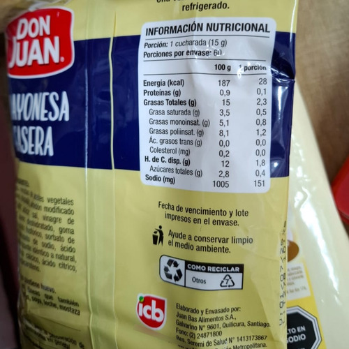 Mayonesa Casera Don Juan Bolsa 900gr