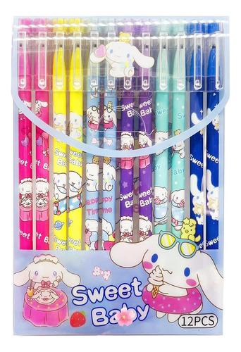 Set De 12 Plumas Kawaii Lapicero Boligrafo Borrable Kuromi Tinta Negro Exterior Cinnamoroll 2