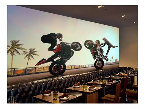 Papel De Parede 3d Moto Manobra Freestyle Grau 3,5m² Bkm35