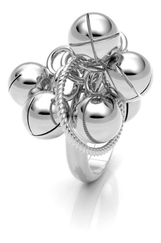 Imagen 2 de 10 de Anillo Cascabeles Colgantes Ajustable Plata Ley .925 Agálea