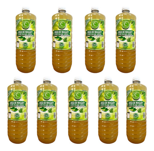 9 Botellas Jugo De Maguey Asado Con Aloe Vera Verde Santo 1l