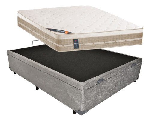 Castor Premium Tecnopedic 138 cama box baú Casal mais colchão cor suede cinza